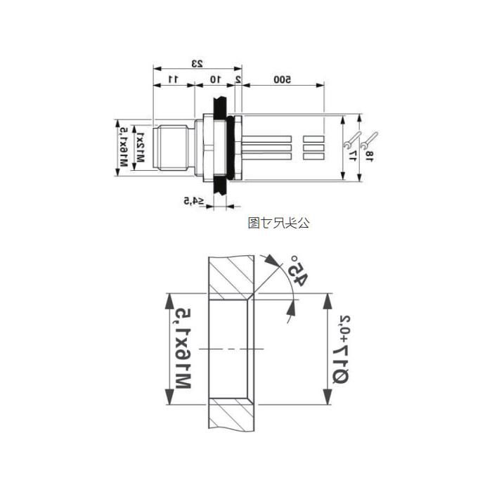 M12 12Pin、公头直型、法兰插座、板后安装、适用于PCB安装、64SC81P